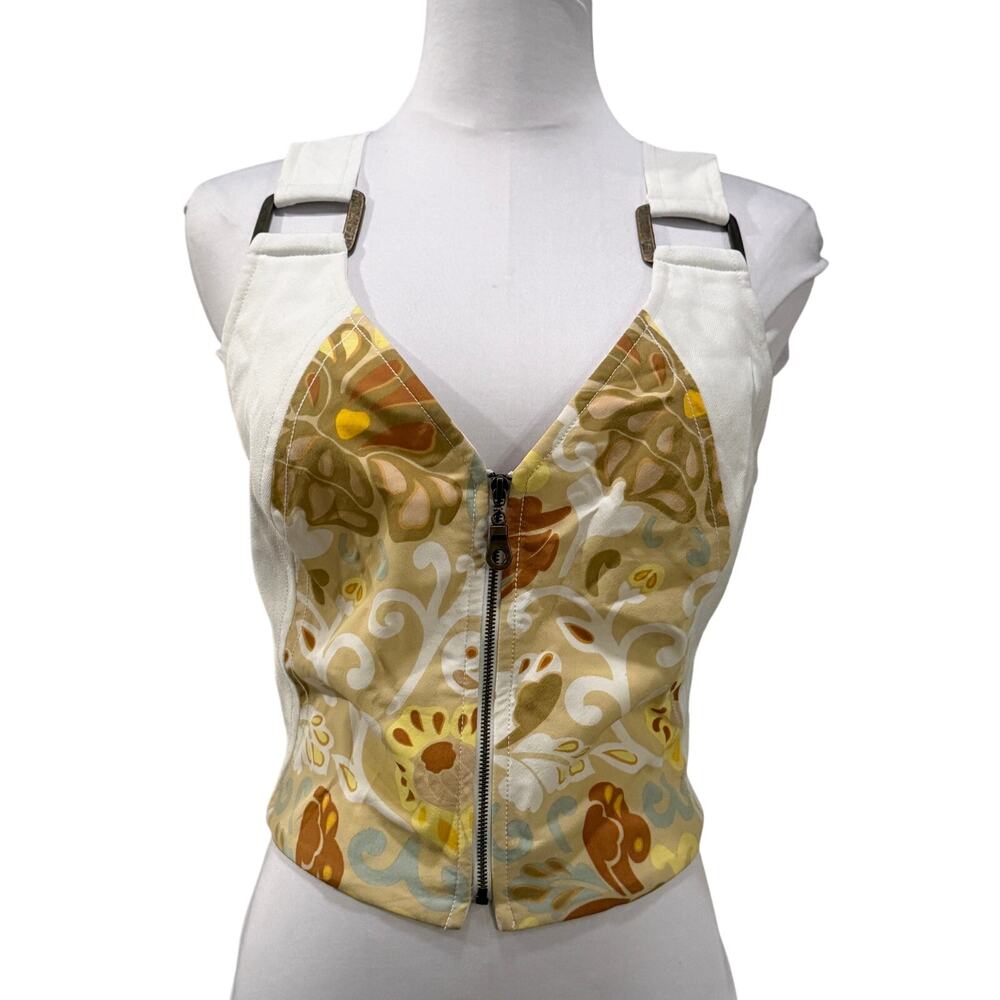 Vintage Dina Bar-El Zip Front Floral Tank Top Y2K Boho Medium Retro Designer